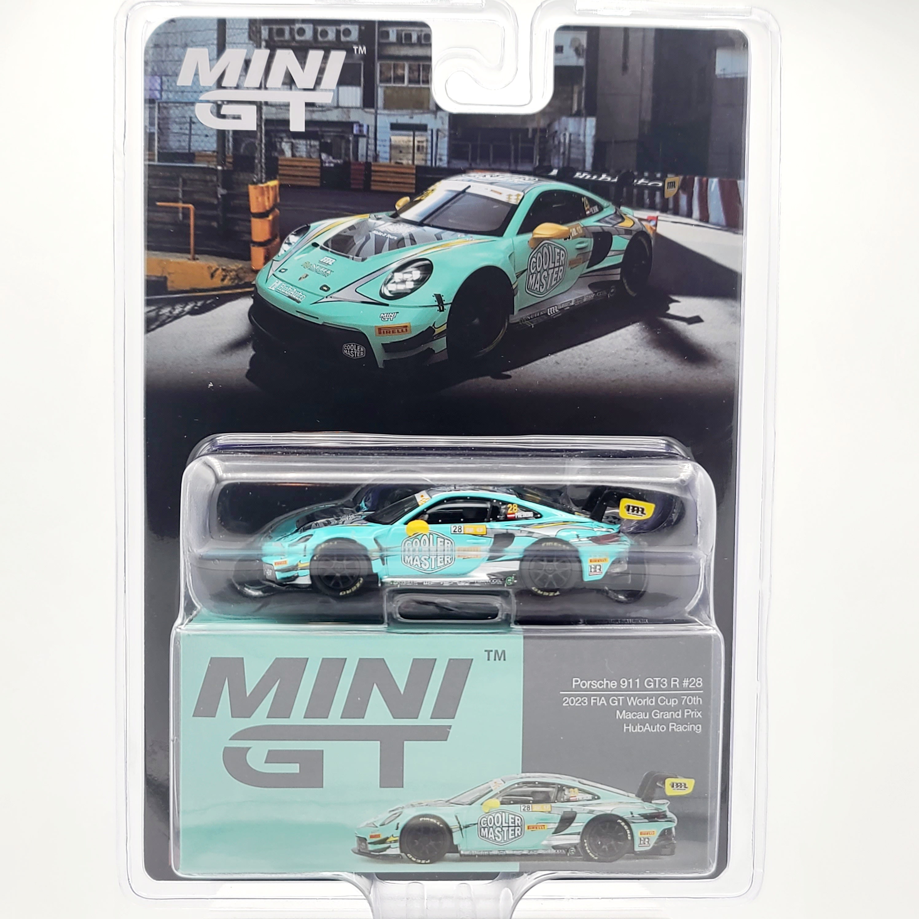 Mini GT Porsche 911 GT3 R #28 Macau Grand Prix HubAuto Racing - 1:64 scale (2024 Limited Edition)